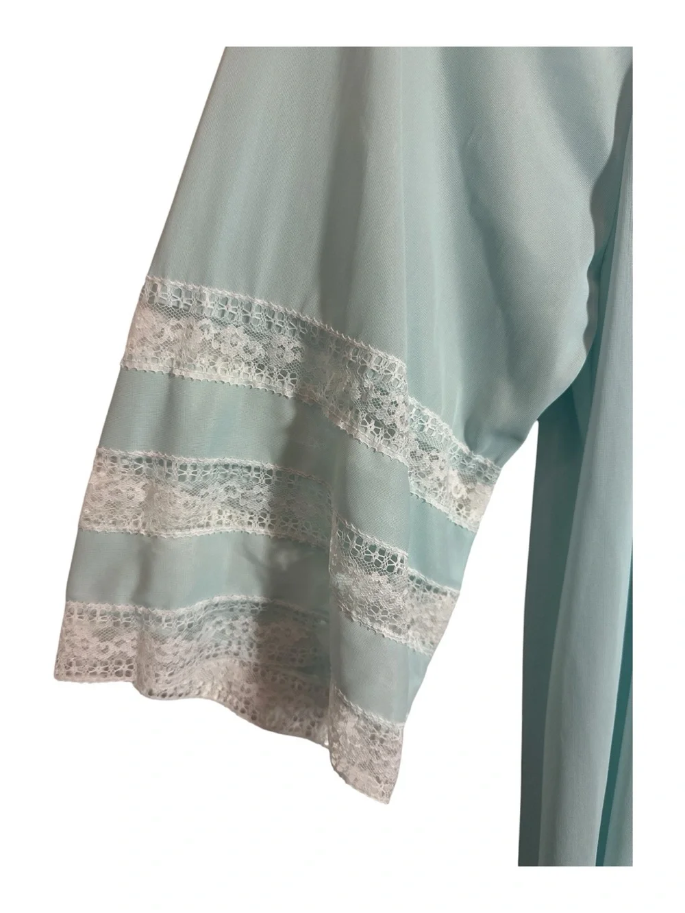VTG 70's Baby Blue Nylon Lace Trim PEIGNOIR SET Berkliff MED Robe Nightie & Gown